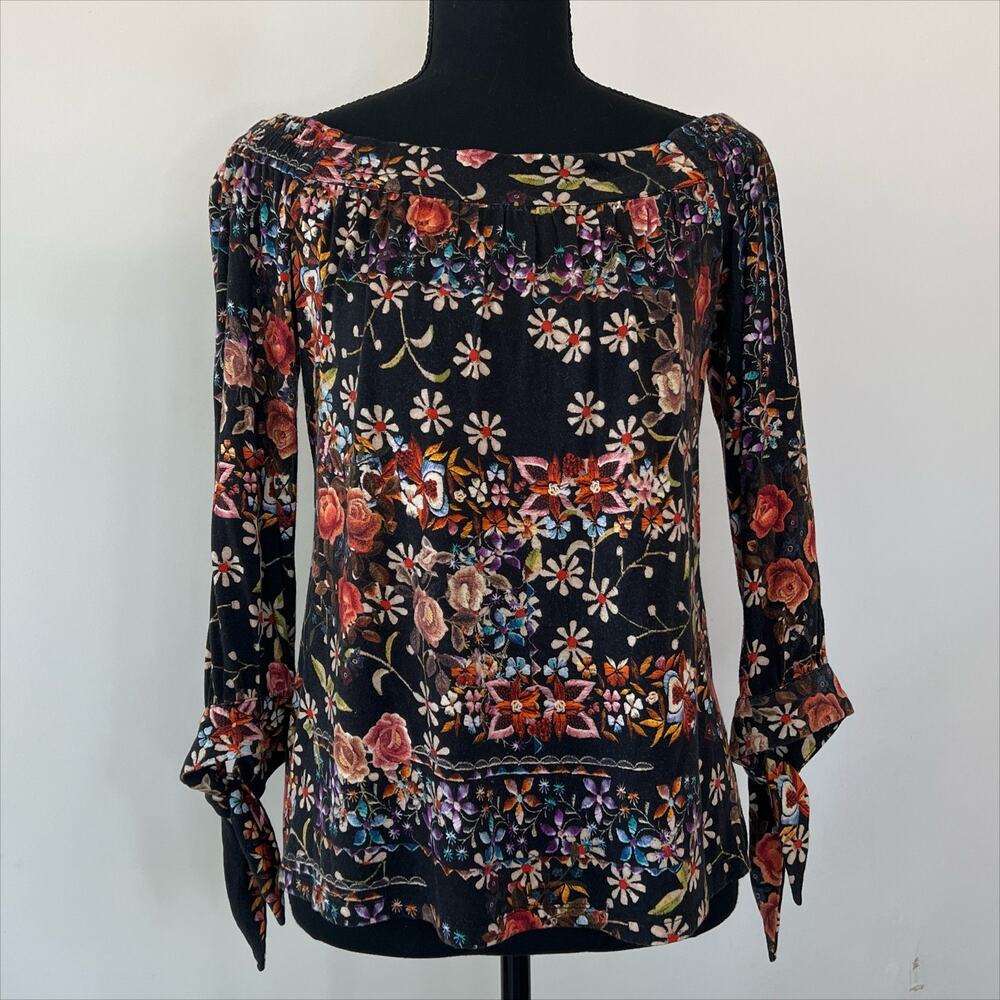 Daniel Rainn Maiella Wide Neck Off the Shoulder Black Floral Knit Top XS